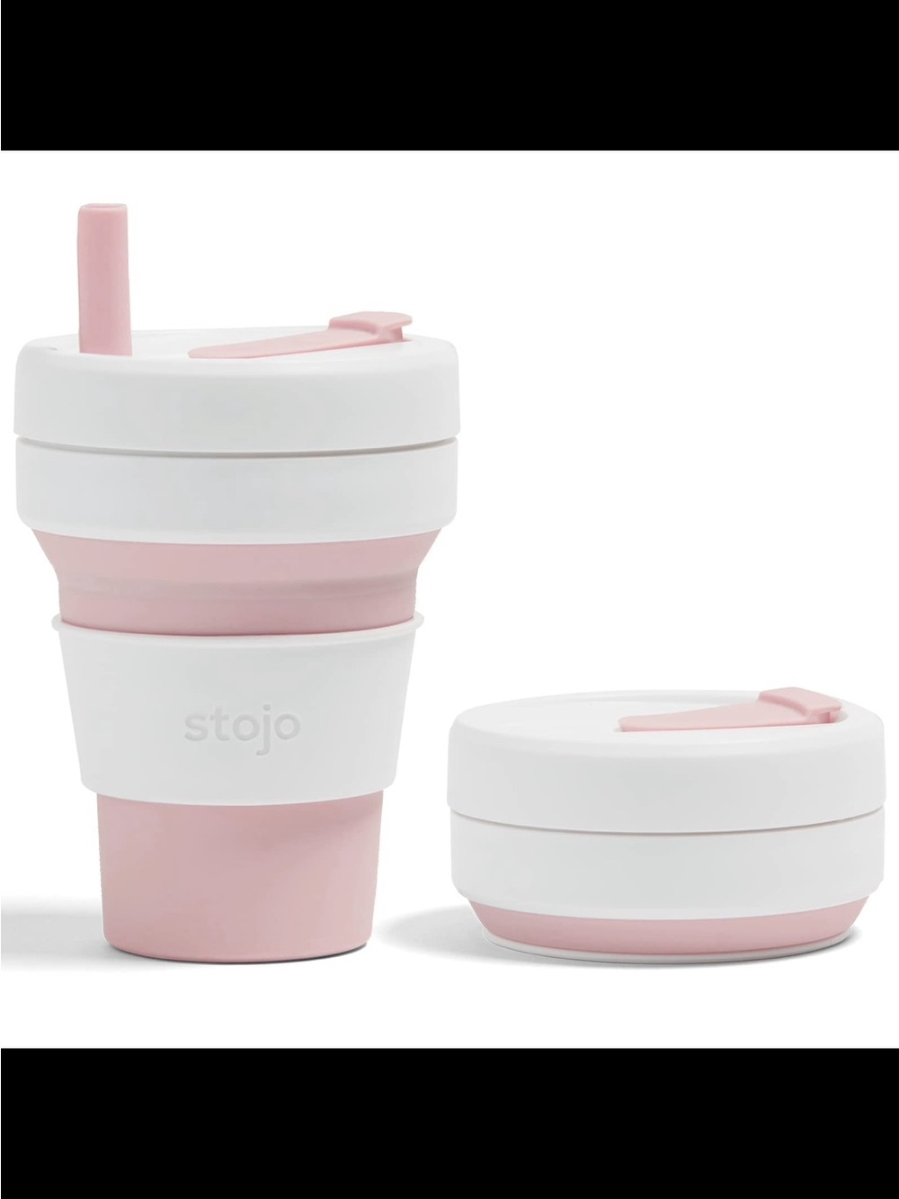 New Stojo On The Go Coffee Pocket Size Collapsible Silicone Travel  -rose
